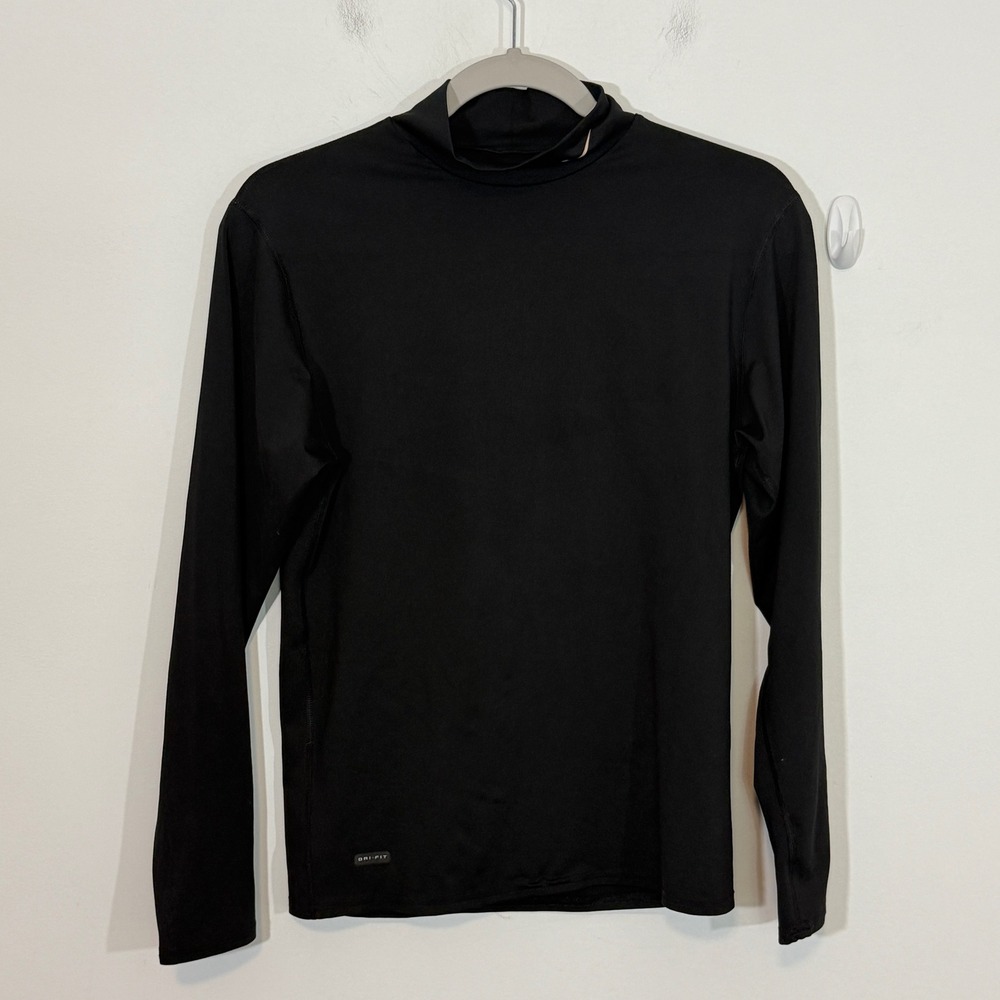 Nike Mens Dri-FIT Shirt L Black Mock Neck Compression Long Sleeve Performance